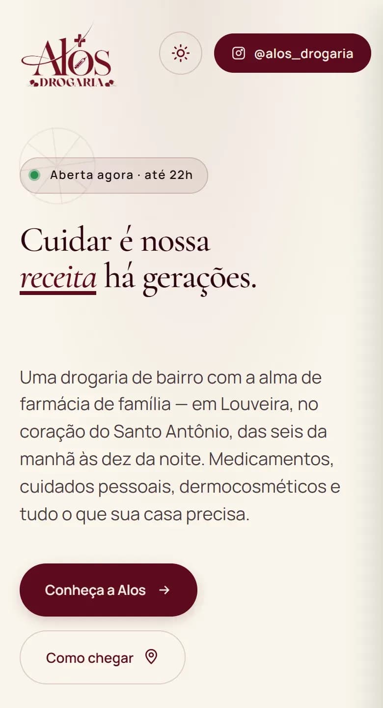 O mesmo site no celular