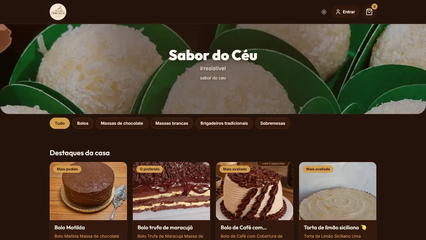 Página inicial do site Sabor do Céu, no computador