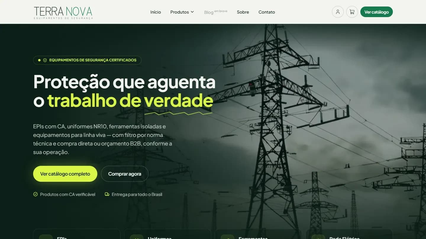 Página inicial do site Terra Nova, no computador